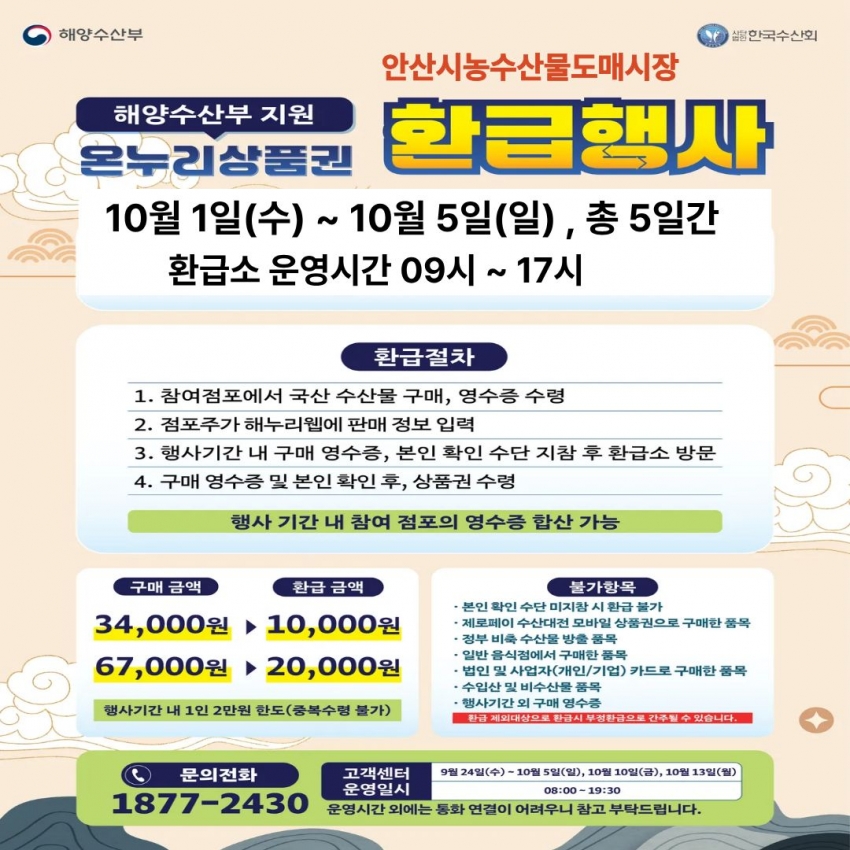 안산시농수산물도매시장, 추석 맞이 온누리상품권 환급행사 개최