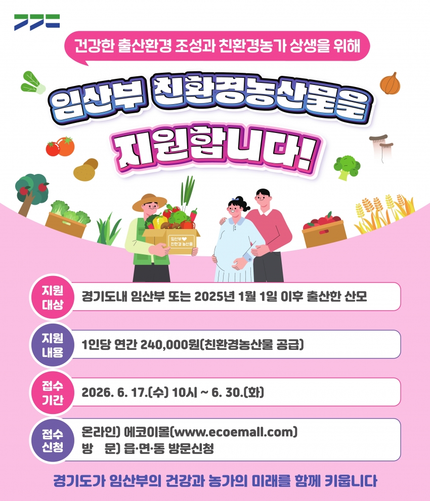 안산시, 17일부터 임산부 친환경농산물 지원사업 접수